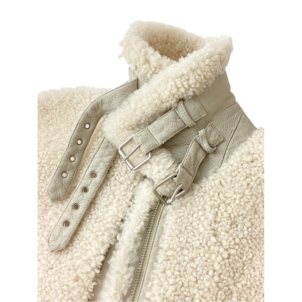 Ducie London Shearling Aviator Jacket Ivory Wool Leather Size 38 M - Picture 7 of 13